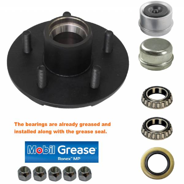 17-150 2200lb 5 on 4-1/2" Bolt Pattern Small Flange Pre-Greased Idler Hub Kit with 1-1/16" Bearing Set