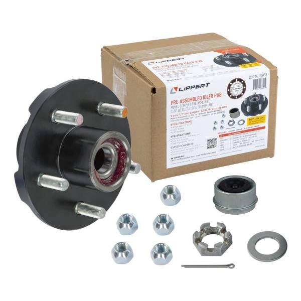 2024013263 3500lb 5 on 4-1/2" Bolt Pattern Pre-Greased Idler Hub Kit with 1-1/16" and 1-3/8" Bearing Set