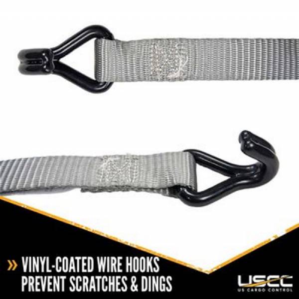 2406RCVWH Gray 1" x 6' Rubber Coated Ratchet Strap with Vinyl Coated Wire Hooks #5