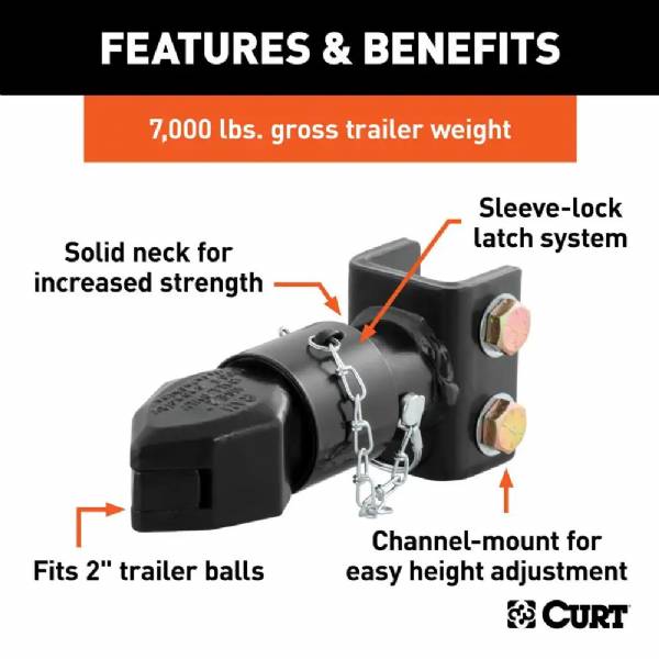 25319 2" Ball 7000LB Channel Mount Sleeve Lock Adjustable Coupler #2