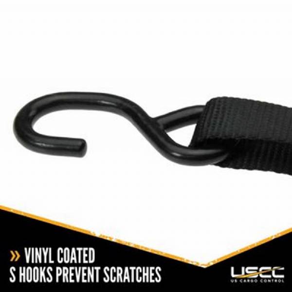 2610SH254 Black 1" x 10' Ratchet Strap with Coated S-Hooks #3