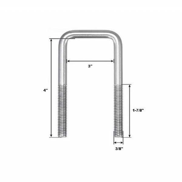 290-002422 U-Bolt 3/8"-16 Thread x 3"Wide x 4"Tall Zinc Plated #2