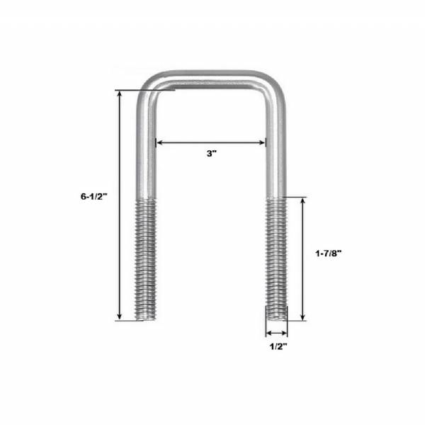 290-002496 U-Bolt 1/2"-13 Thread x 3"Wide x 6-1/2"Tall Zinc Plated #2