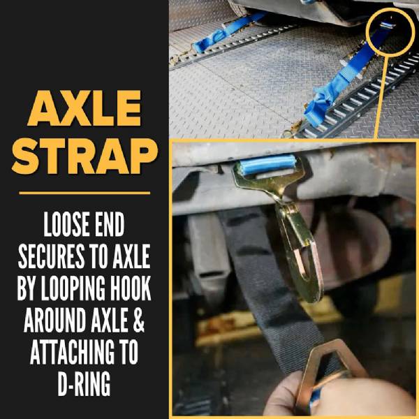 2TDAX8BLU 2" x 8' Blue Auto Tie Down Ratchet Strap with Axle Strap #3