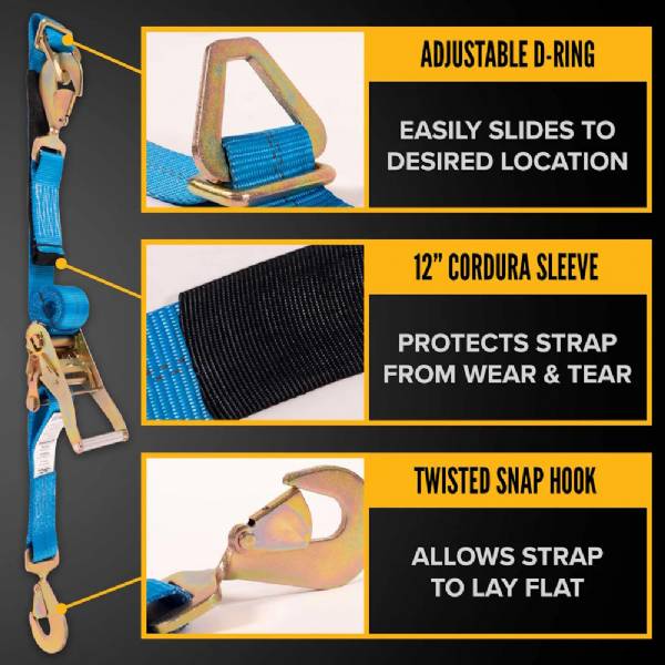 2TDAX8BLU 2" x 8' Blue Auto Tie Down Ratchet Strap with Axle Strap #5