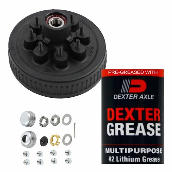 K08-219-2G 7000lb 8 on 6-1/2" Bolt Pattern 12" Complete Pre-Greased Brake Drum Kit with 9/16" Lug Studs